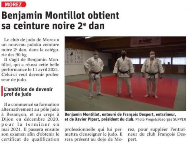 Image de l'actu 'Benjamin MONTILLOT obtient sa ceinture noire 2ème Dan !'